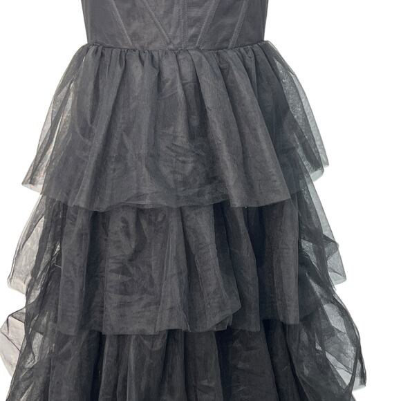 Lulus Rule The Runway Black Mesh Tulle Bustier Tiered Maxi Dress M Formal Party - Picture 4 of 15